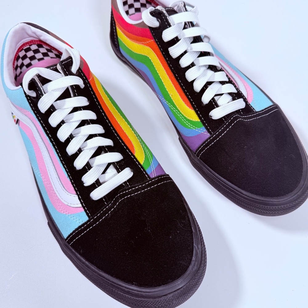 Vans Skate Old Skool Pride Rainbow Trans Flag Black Sneakers Mens 12 Rave - Picture 6 of 13